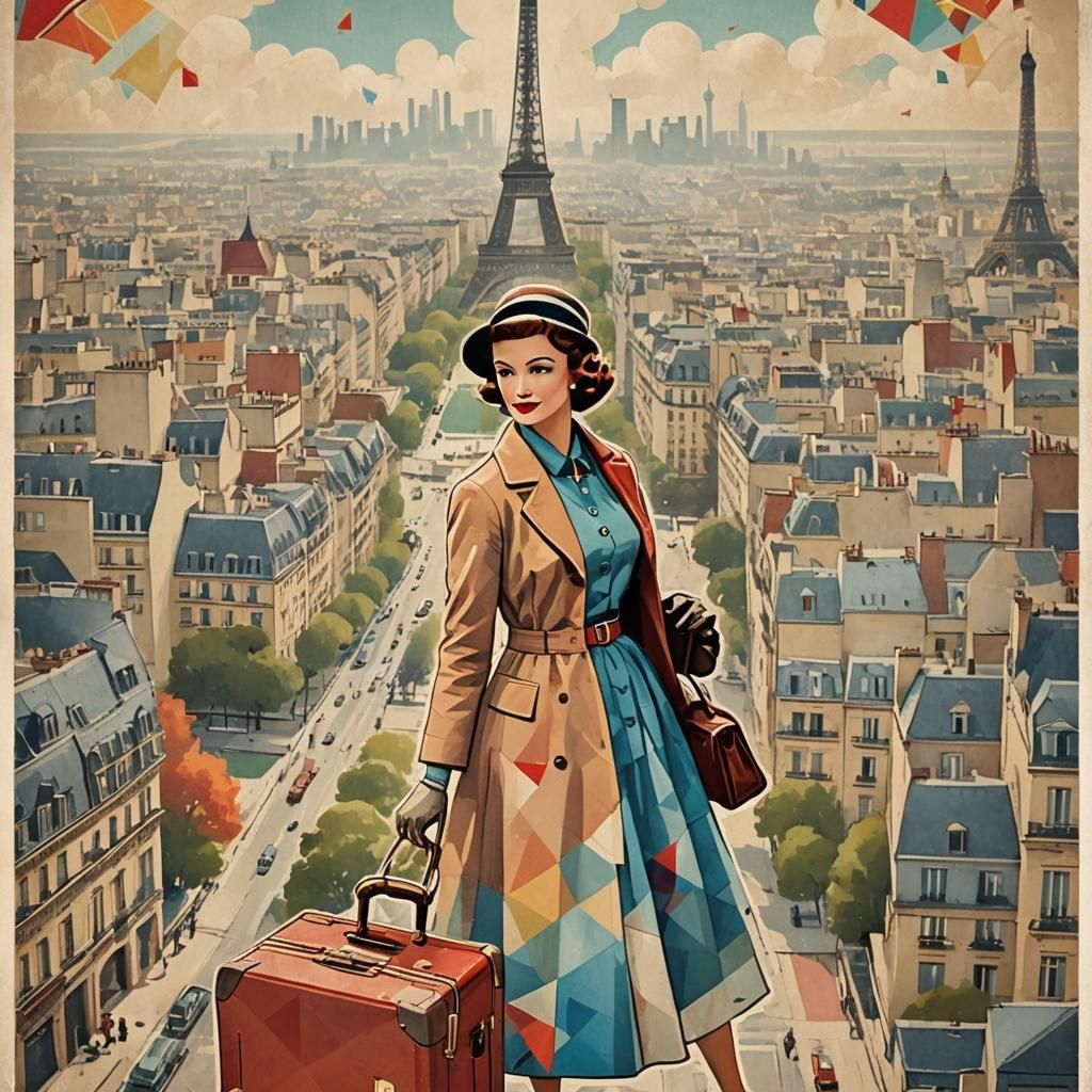 Eiffel Tower Travel Poster in Mid-Century Style