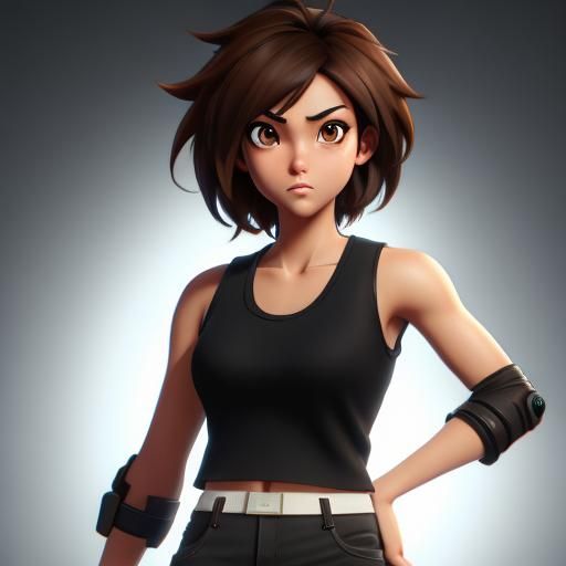 Anime Girl with Asymmetrical Hair, 3D Render