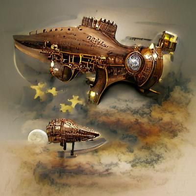 Steampunk Starship Soaring Through Nebula