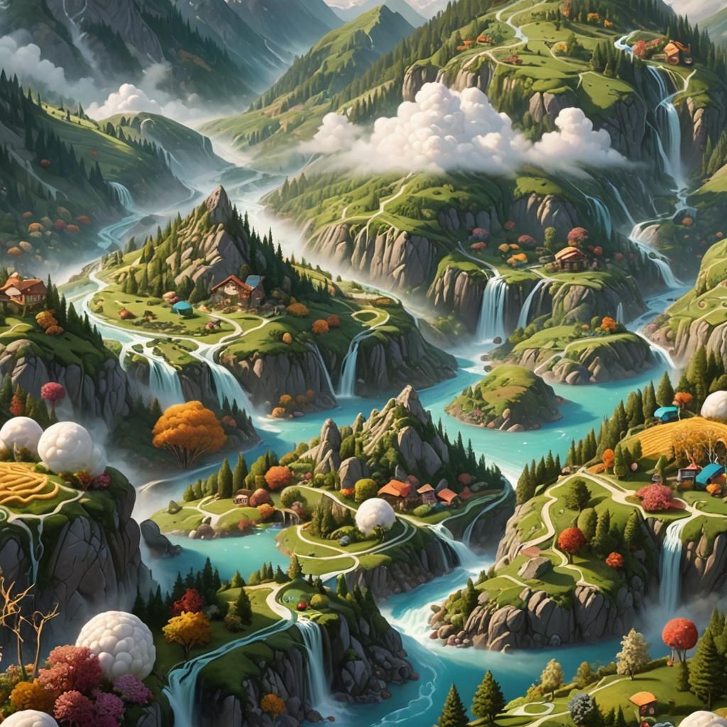 Whimsical Food World Illustration in Ethereal Style