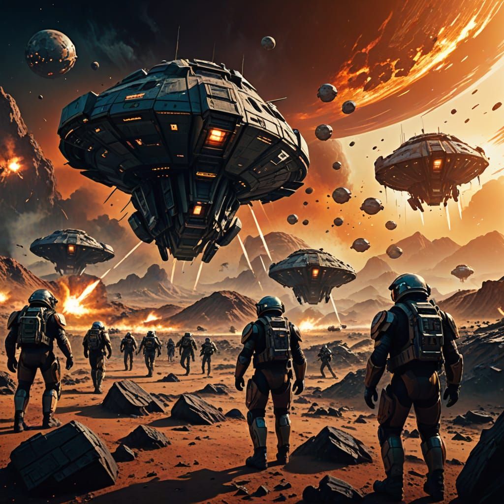 Terran Fleet Troops Occupying Planet R16 in Sci-Fi Art