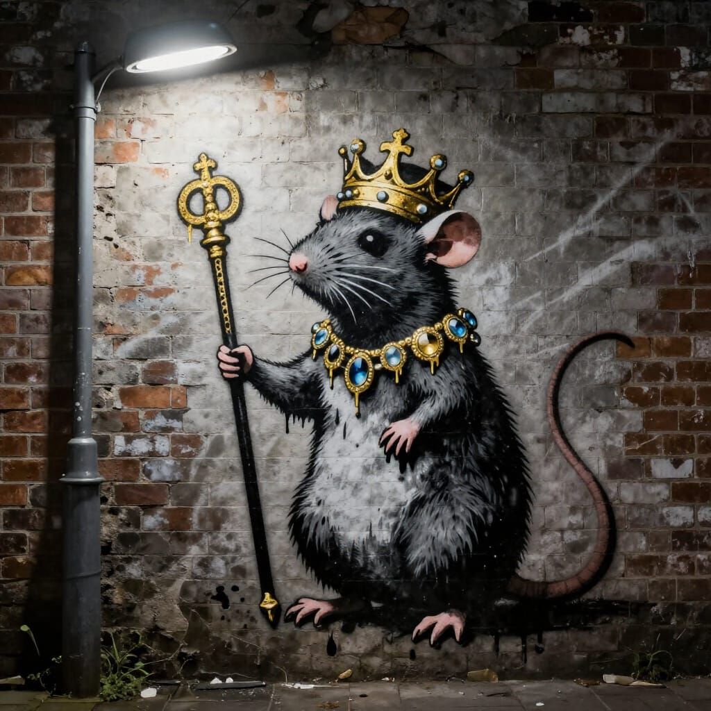 Street Art Rat King in Banksy Style