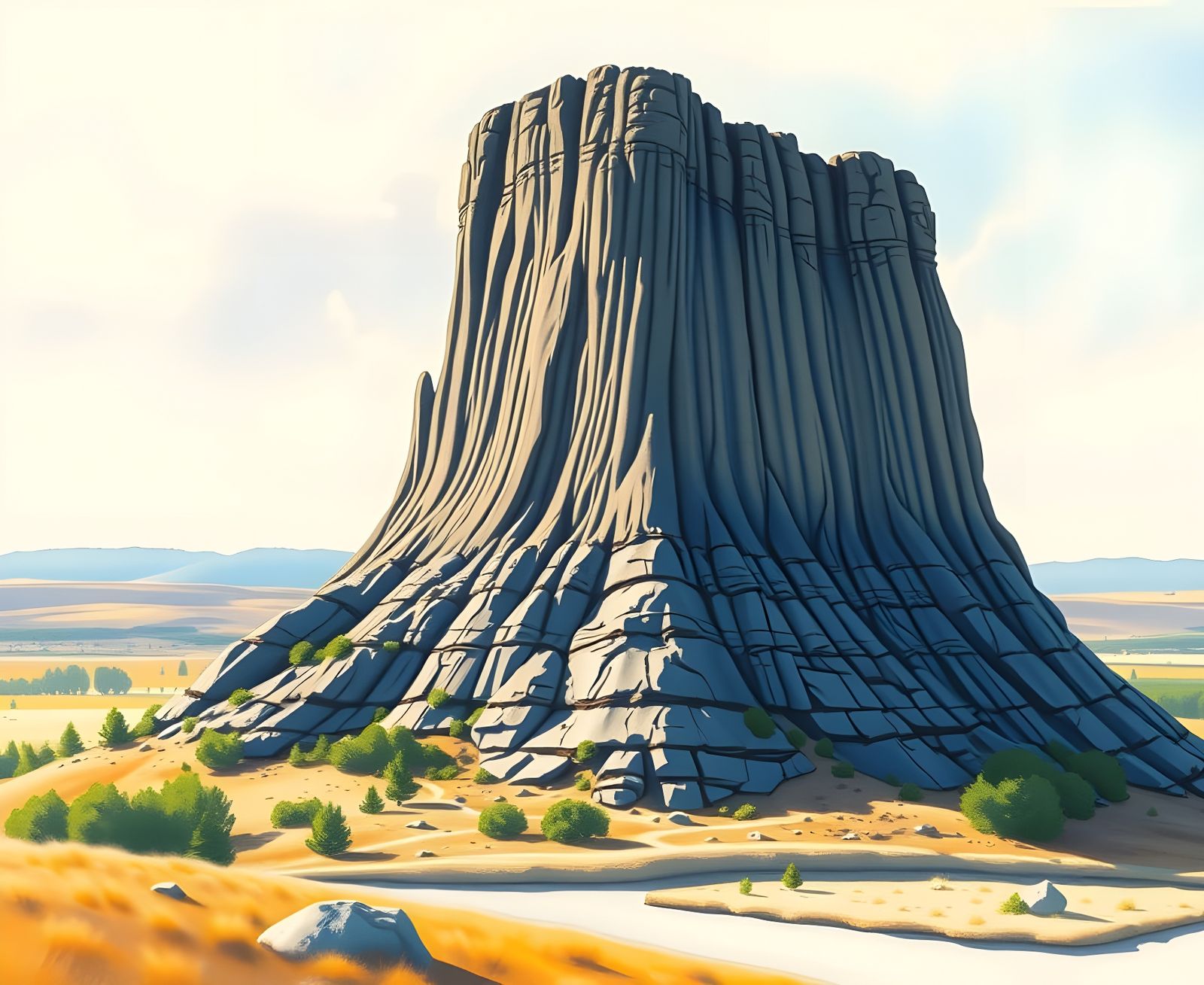 Monumental Wyoming Geological Form in Watercolor