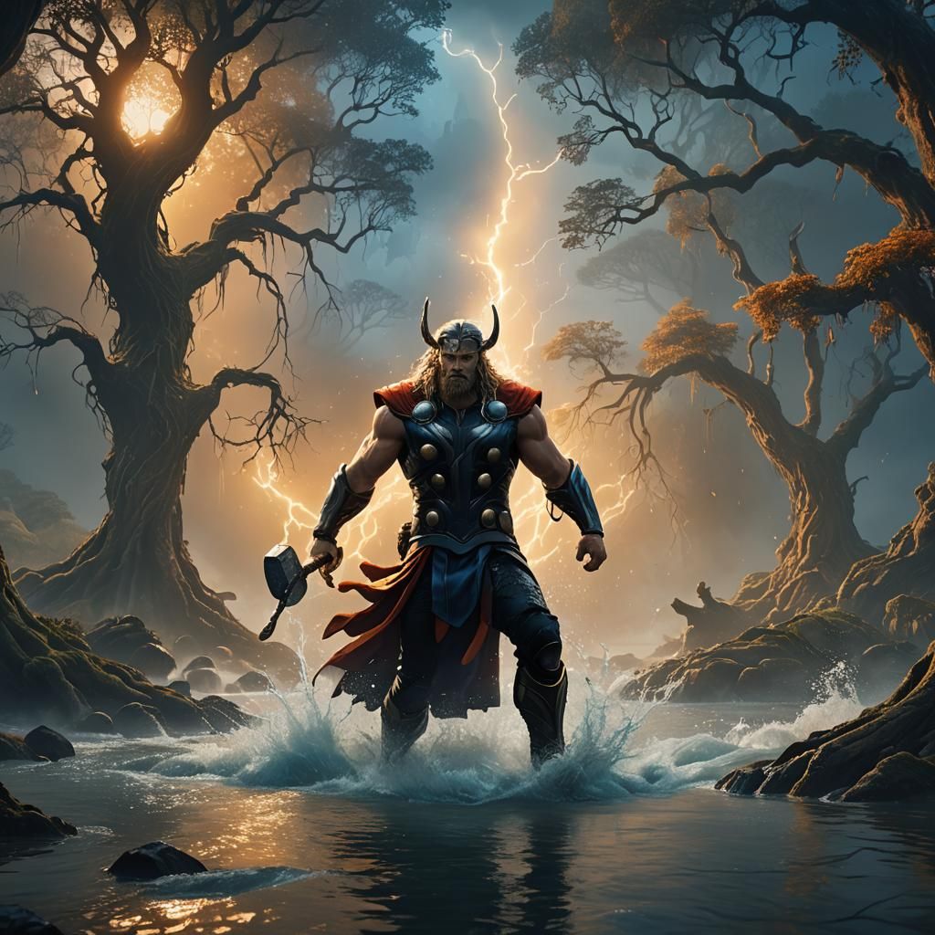 Thor Wades Through Kormet: Dark Fantasy Concept Art