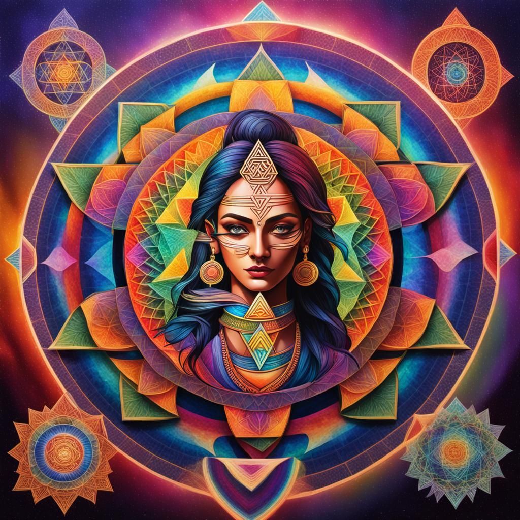 Sri Yantra with Rainbow Sacred Geometry