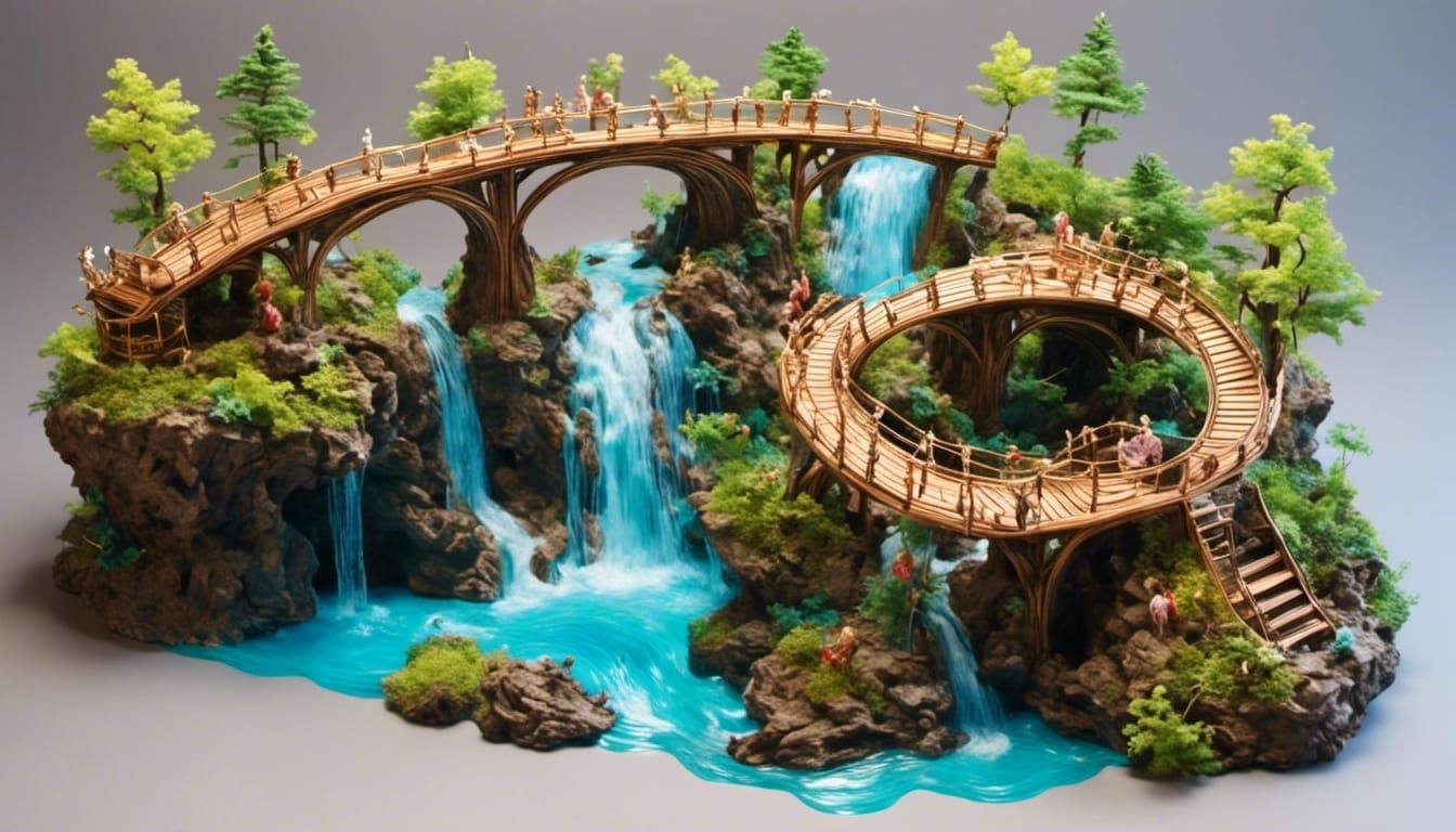 Isometric Landscape with Pugs and Waterfall