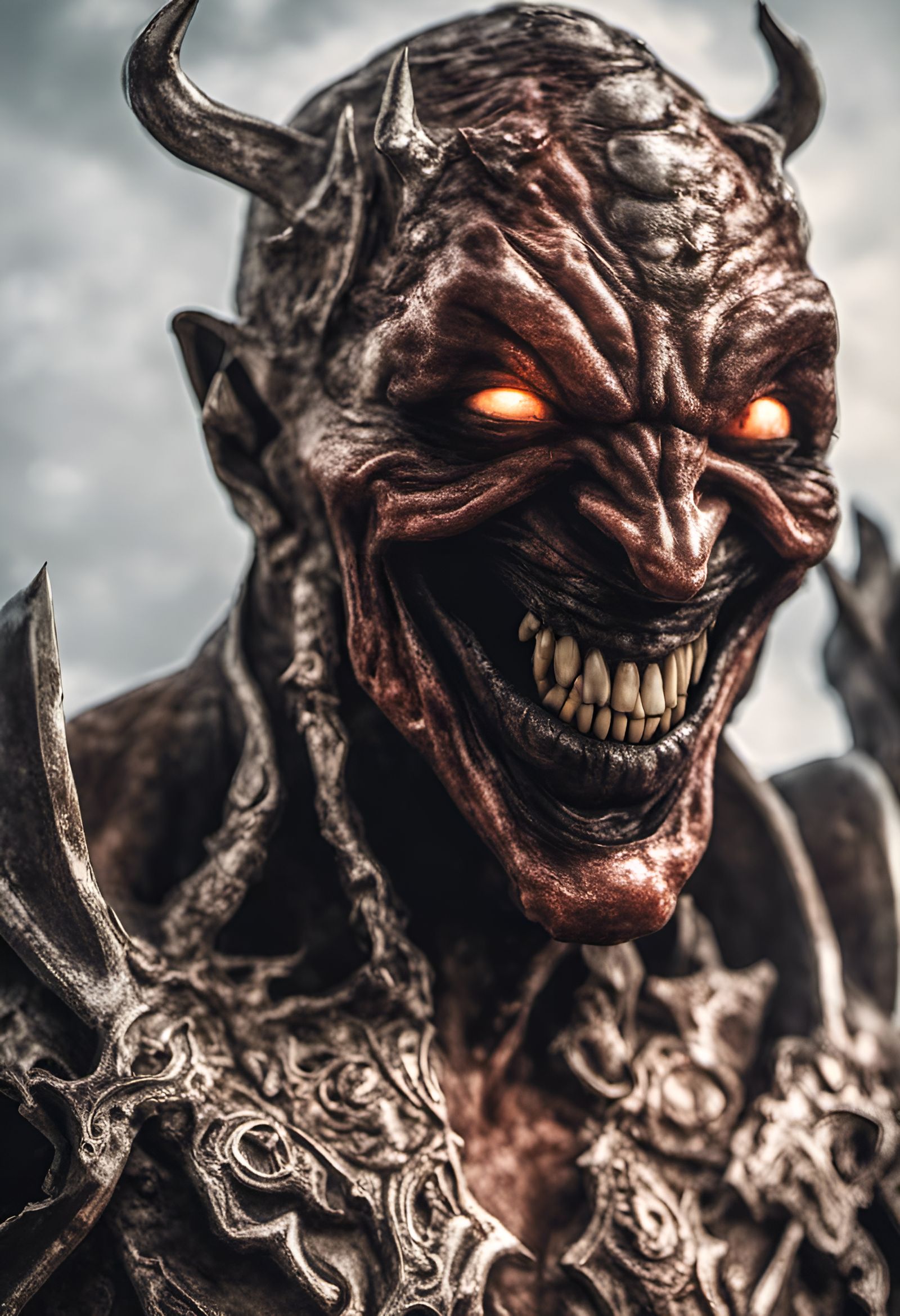 Hyperrealistic Portrait of Laughing Evil Demon
