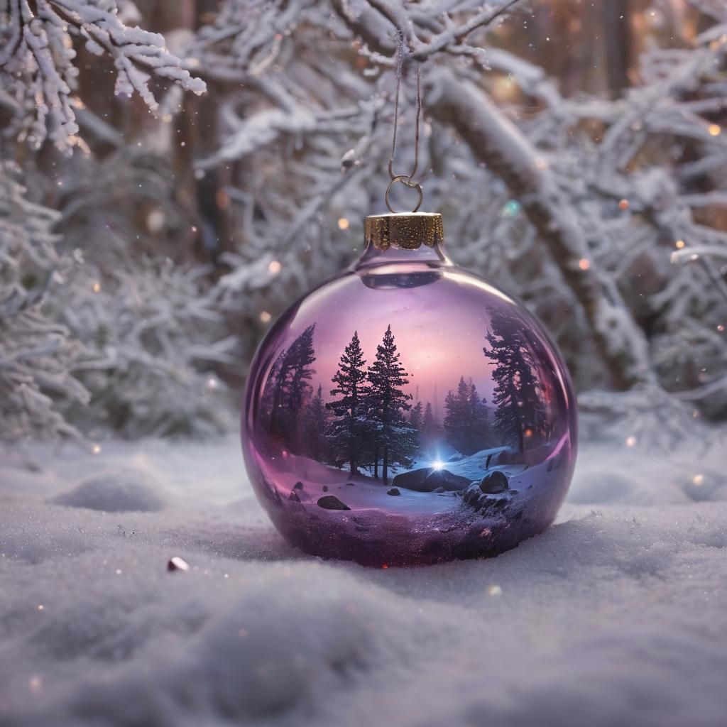 Christmas Ornament with Nebulae Sky, Hyperrealistic Macro Ph...