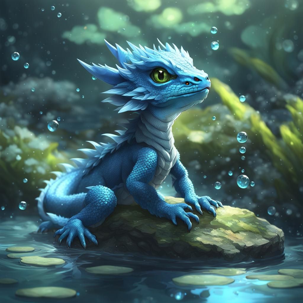 Detailed 3D Anime Baby Water Dragon Art