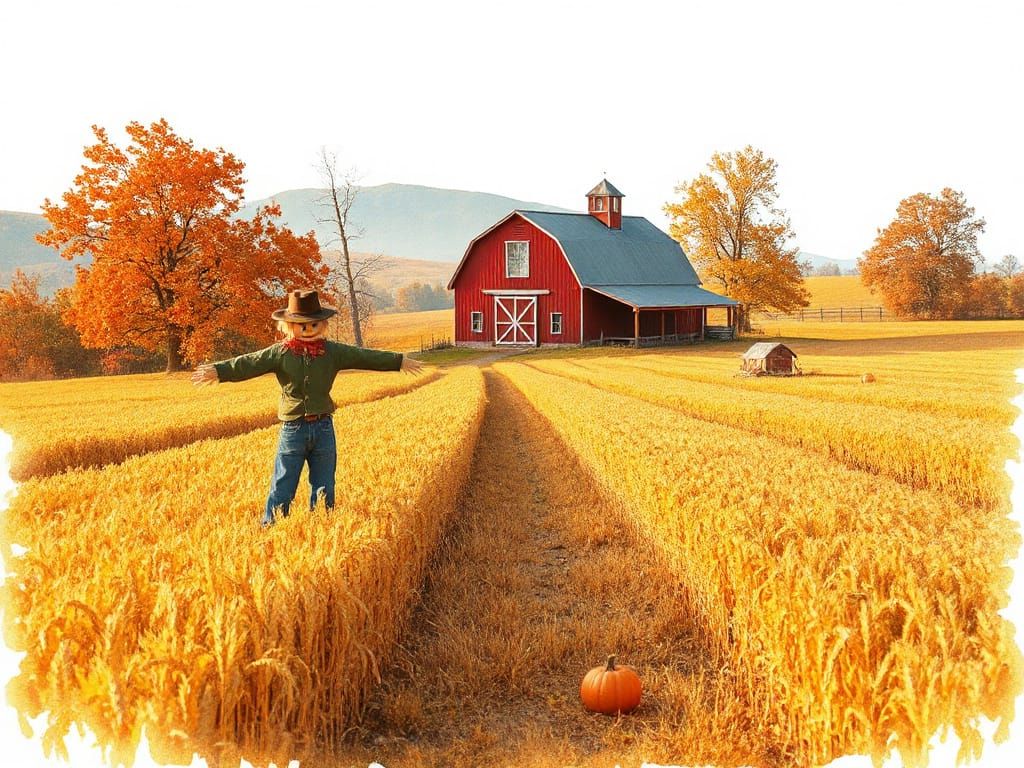 Rustic Watercolour Autumn Farm Landscape