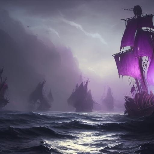 Purple Pirate Ship on a Purple Sea