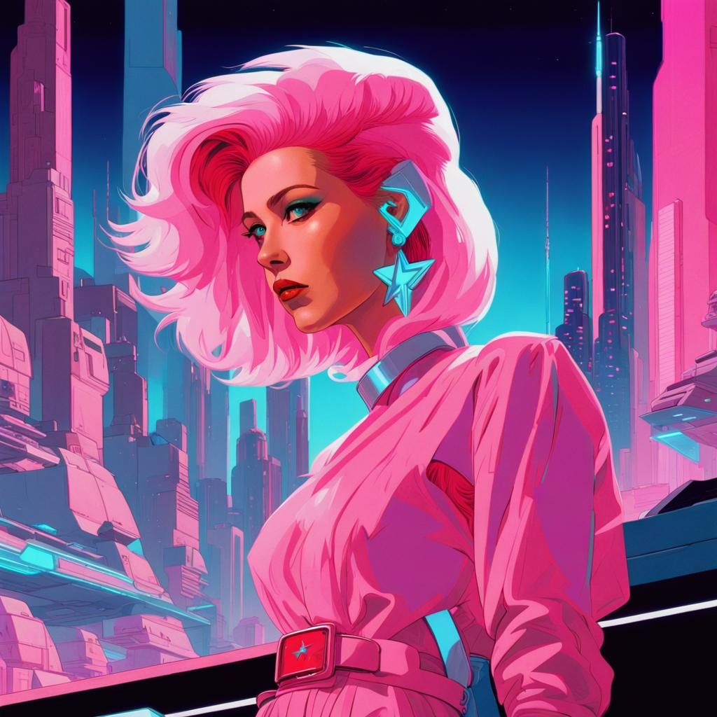 Retro Futuristic Jem in Neon Cityscape