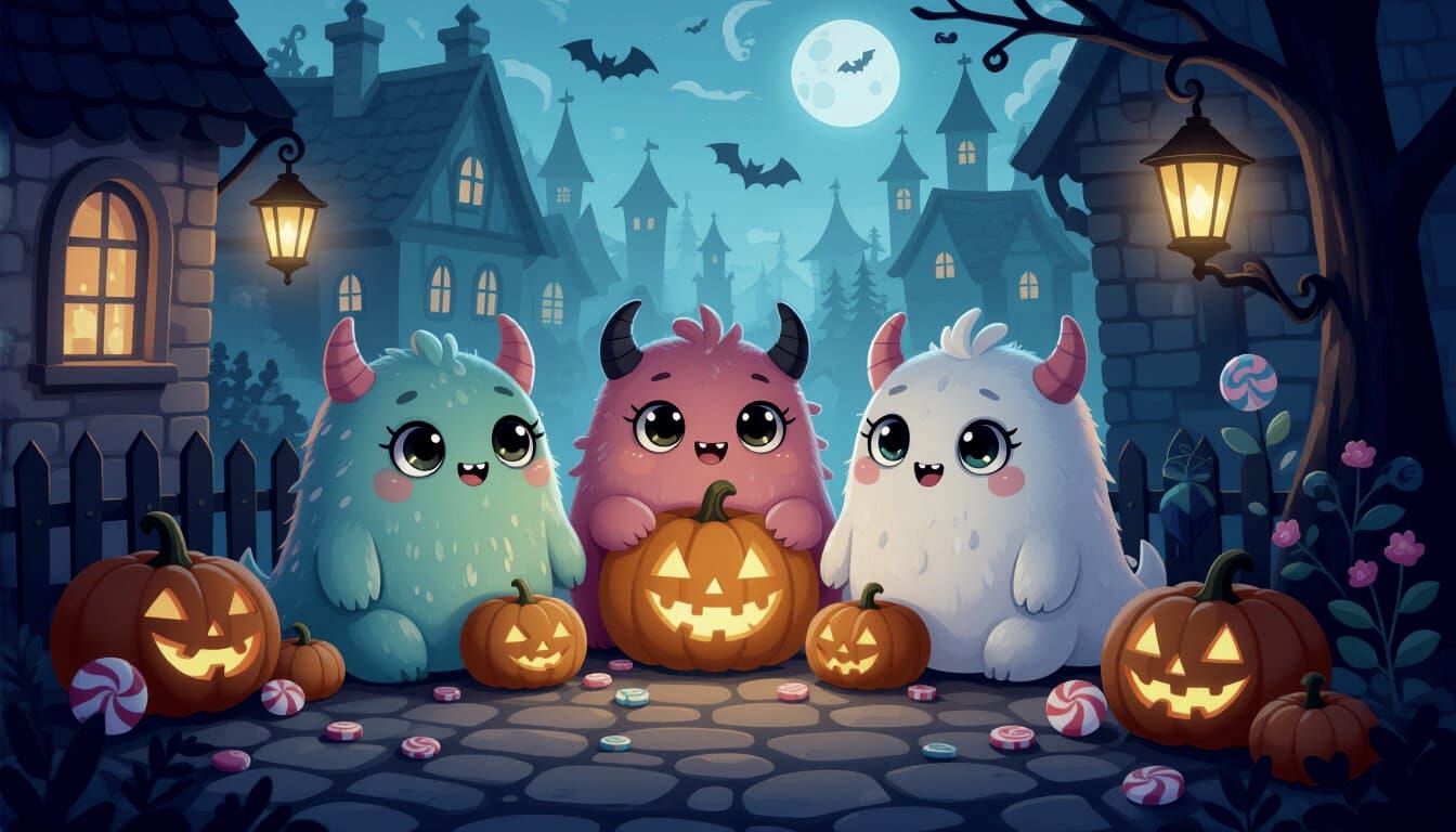 Adorable Pastel Ghouls in Storybook Illustration Style