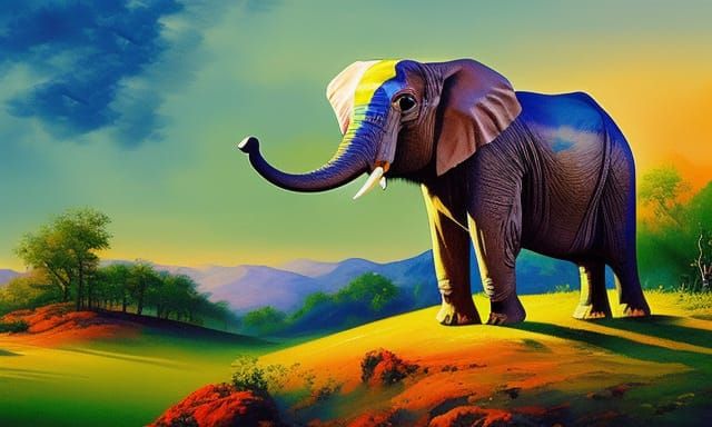 Electric Elephant in Gouache and Watercolor Style