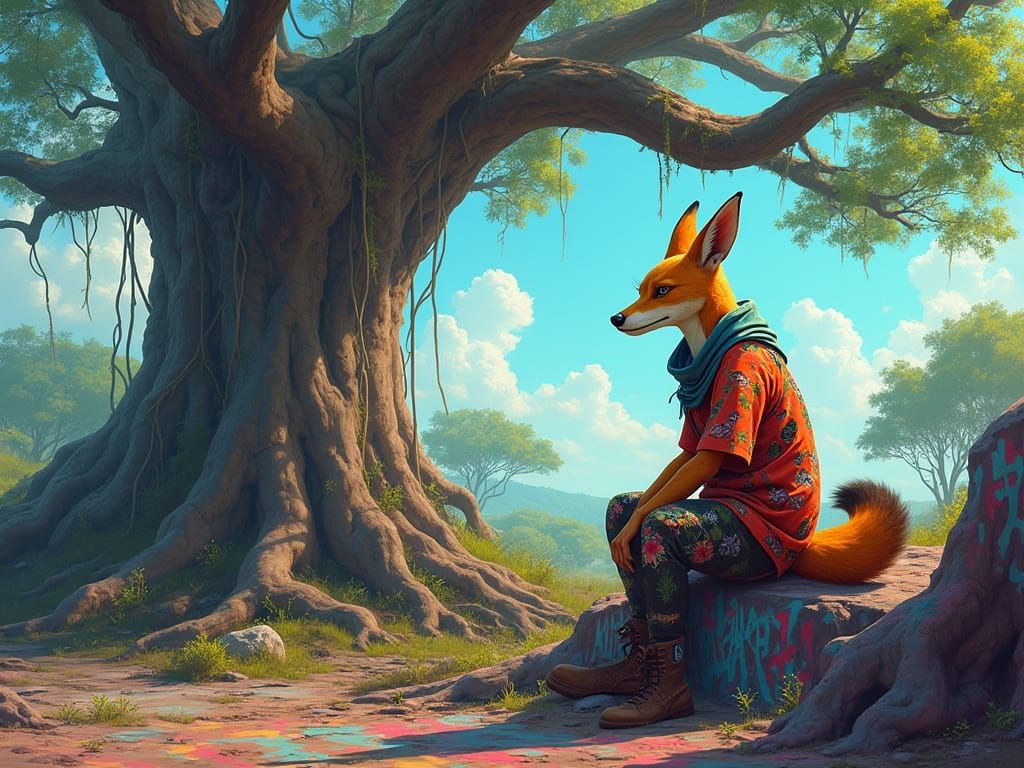 Golden Jackal in Street Art Splendor