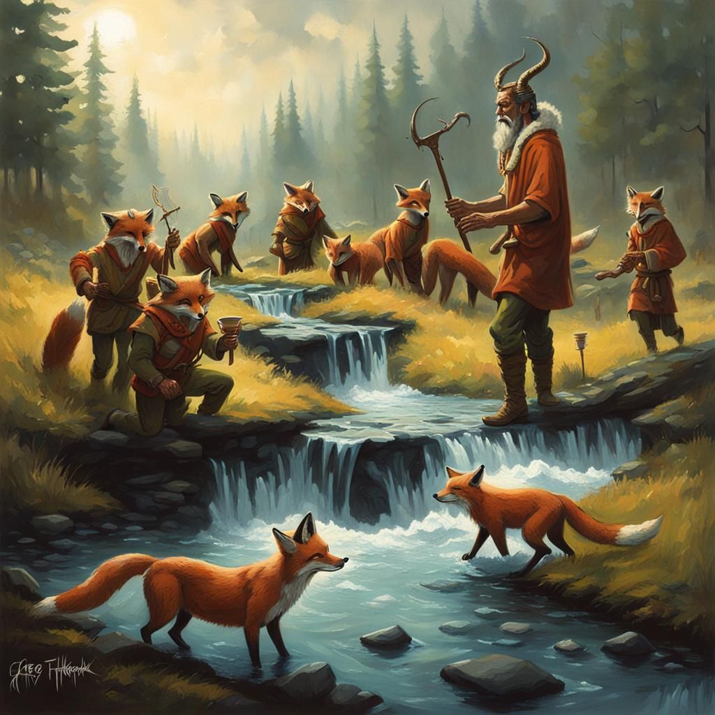 Cernunnos: Horned God by a Stream