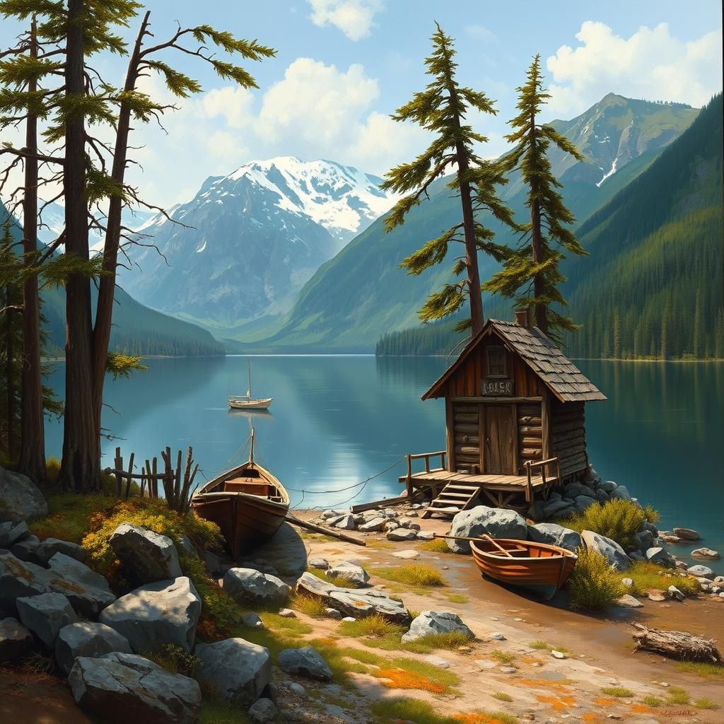 A painting of a landscape in the art style of Samuel Earp