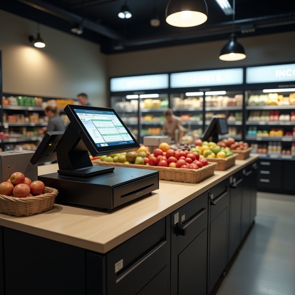 Retail Checkout Unit in Cinematic 35mm Style