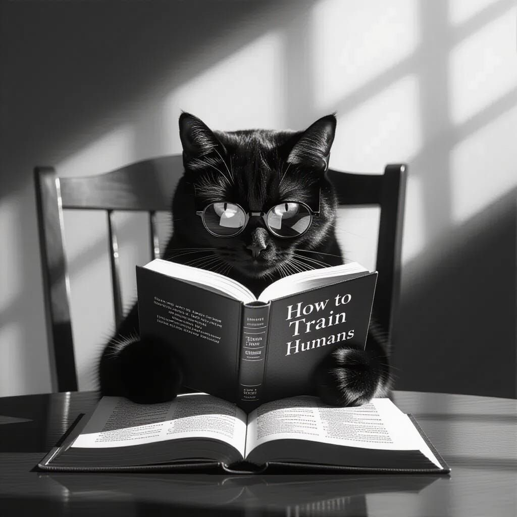 Black Cat Reads 'How to Train Your Humans' in Film Noir Styl...
