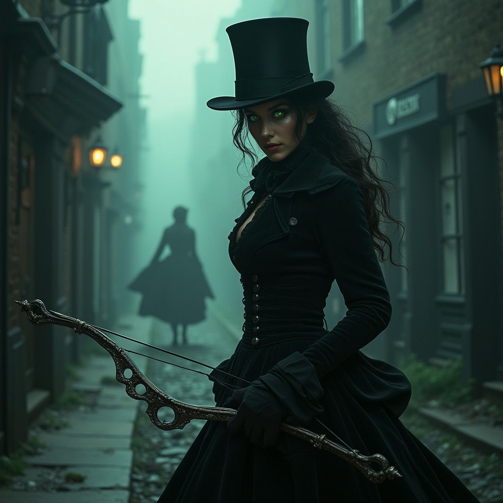 Victorian Hunter Stalks London in Gothic Horror Style