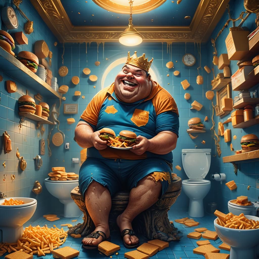 Humorous Fantasy Art: Person Eating Burgers