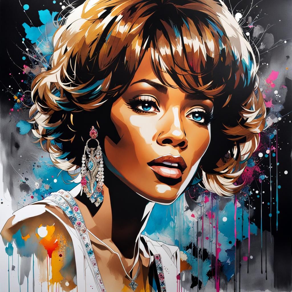 Anime Portrait of Whitney Houston in Manga Style