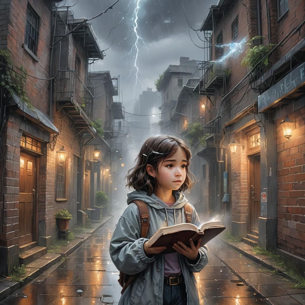 Girl Reading Bible in Astral Cosmic Illustration