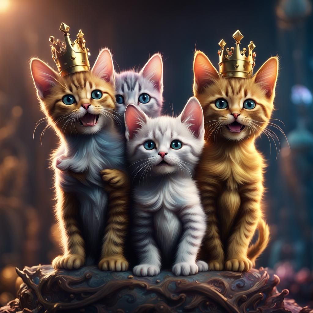 Kittens Stack with Crown: Fantasy Concept Art