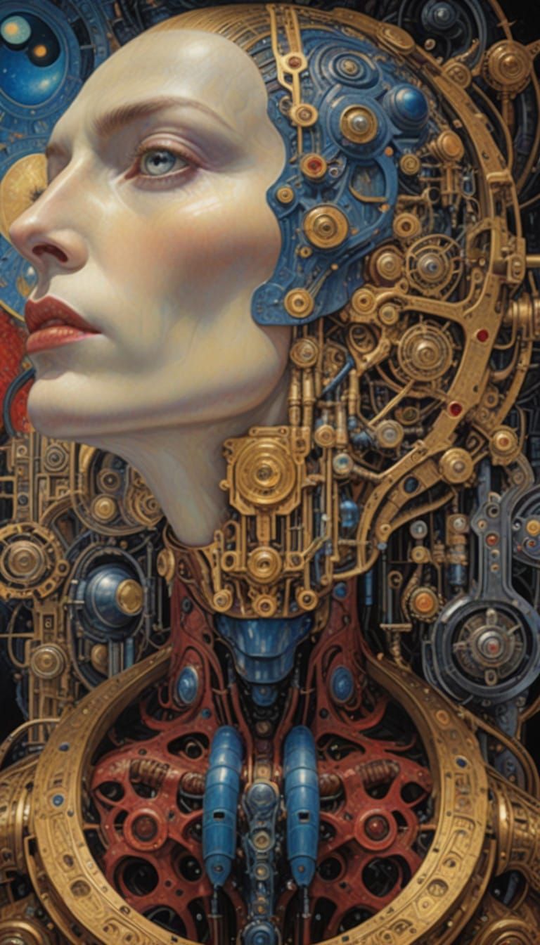 Gustav Klimt-Inspired Steampunk Machines in Dreamlike, Hyper...