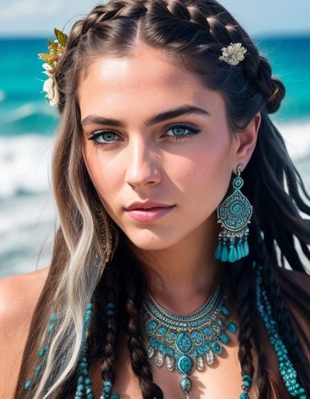 Young Female Poseidon in Opulent Armor