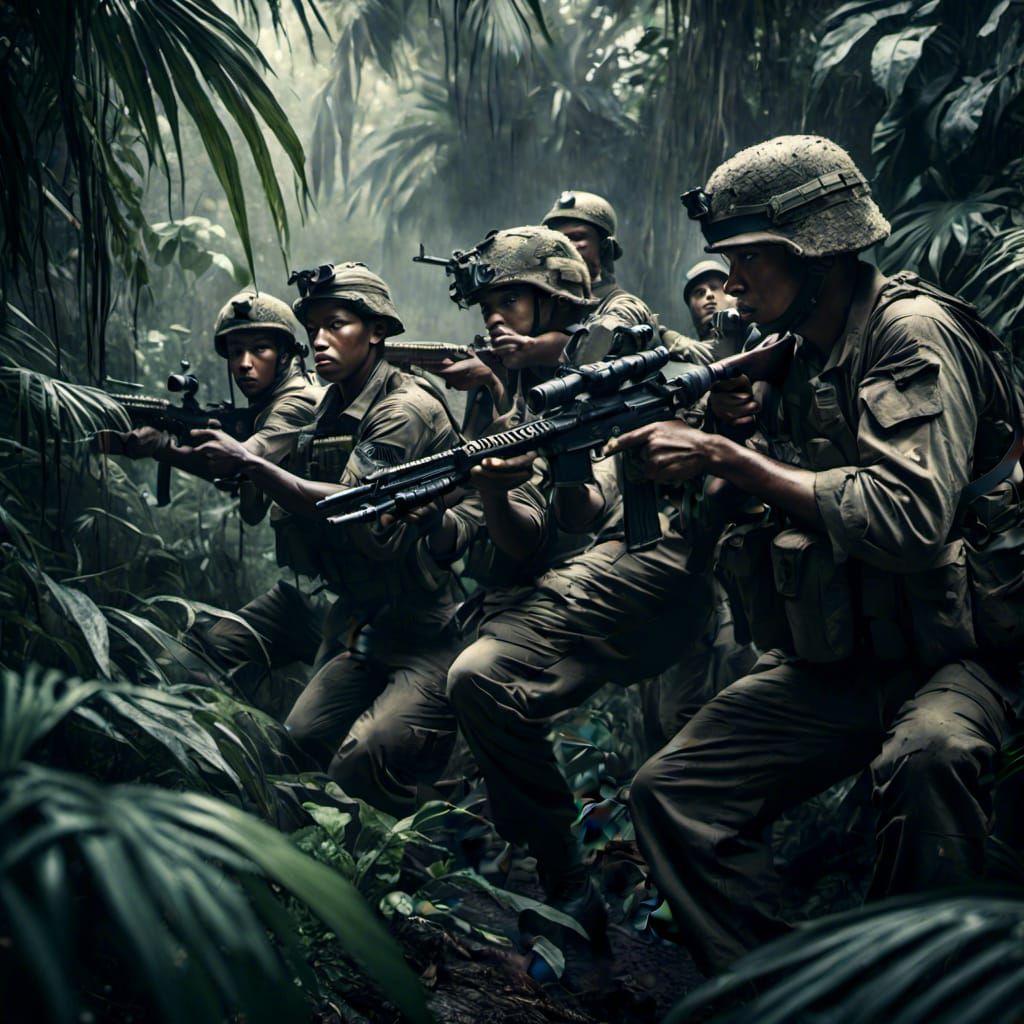 Visceral Vietnam War Scene in Gritty Style