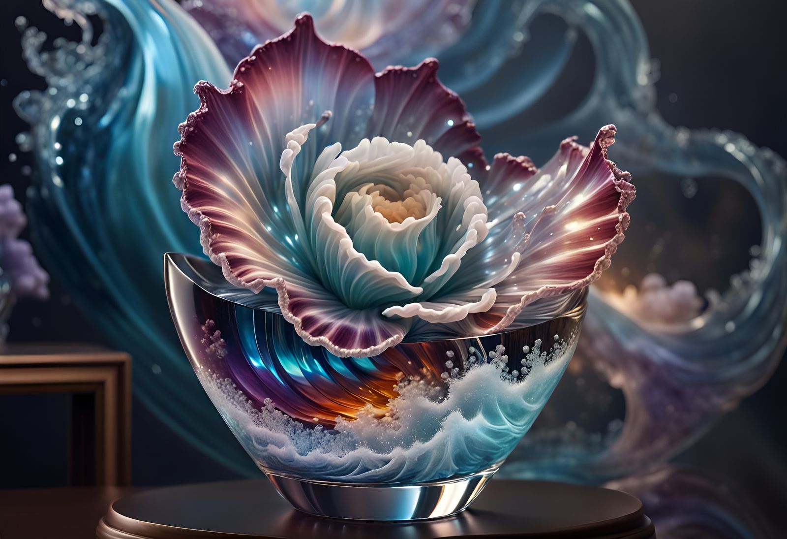 Astral Flower in Wave Vase, Holographic Illustration