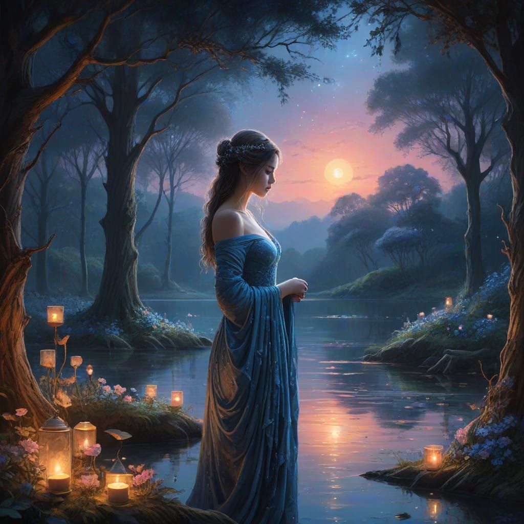 Dreamy Ethereal Lake Glade in Vibrant Watercolor Style