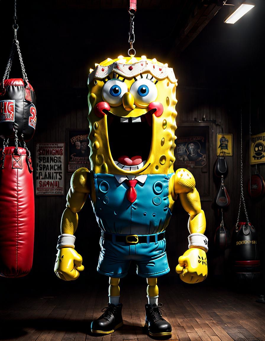 Sinister Spongebob Punching Bag in Abandoned Gym