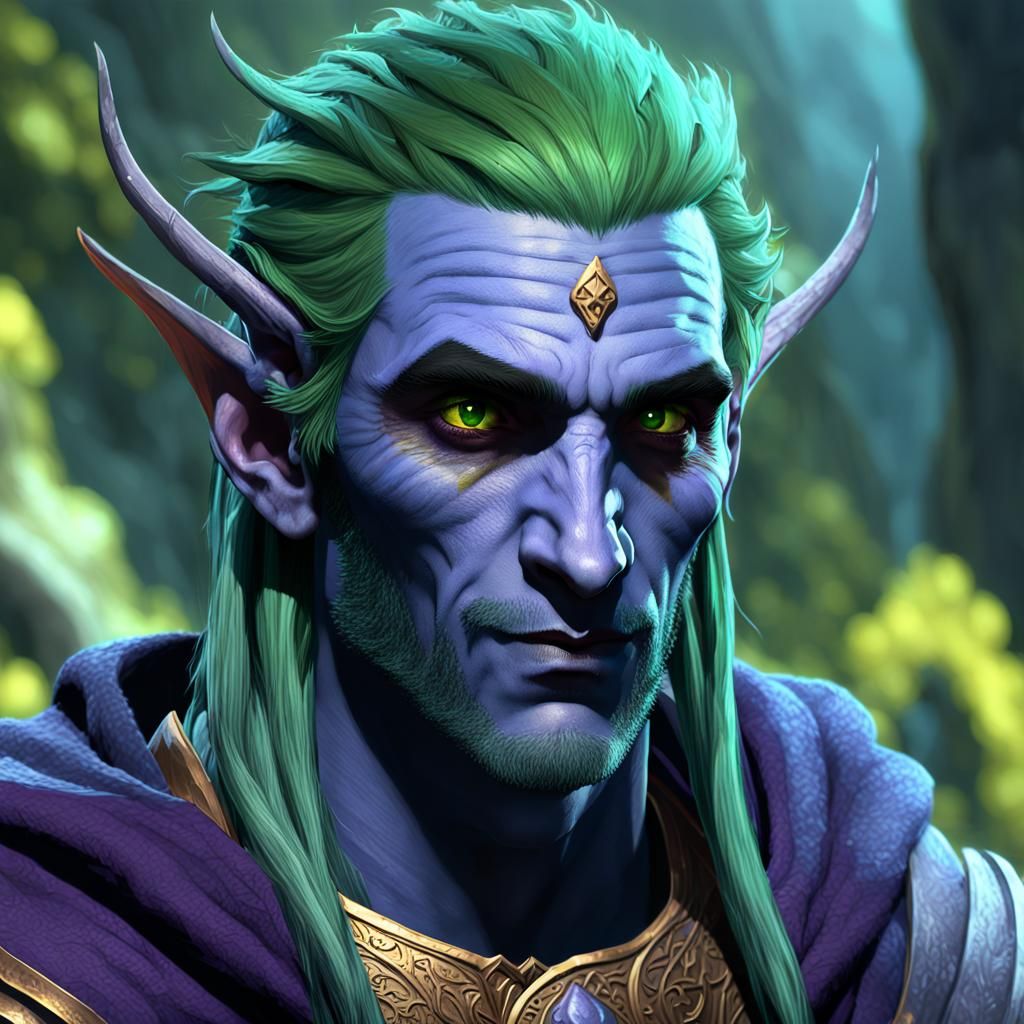 Green-Haired Drow Elf Druid in Dark Fantasy Art