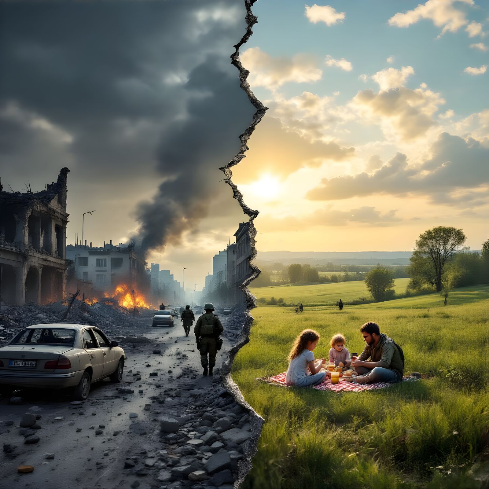 War-Torn City Meets Peaceful Countryside