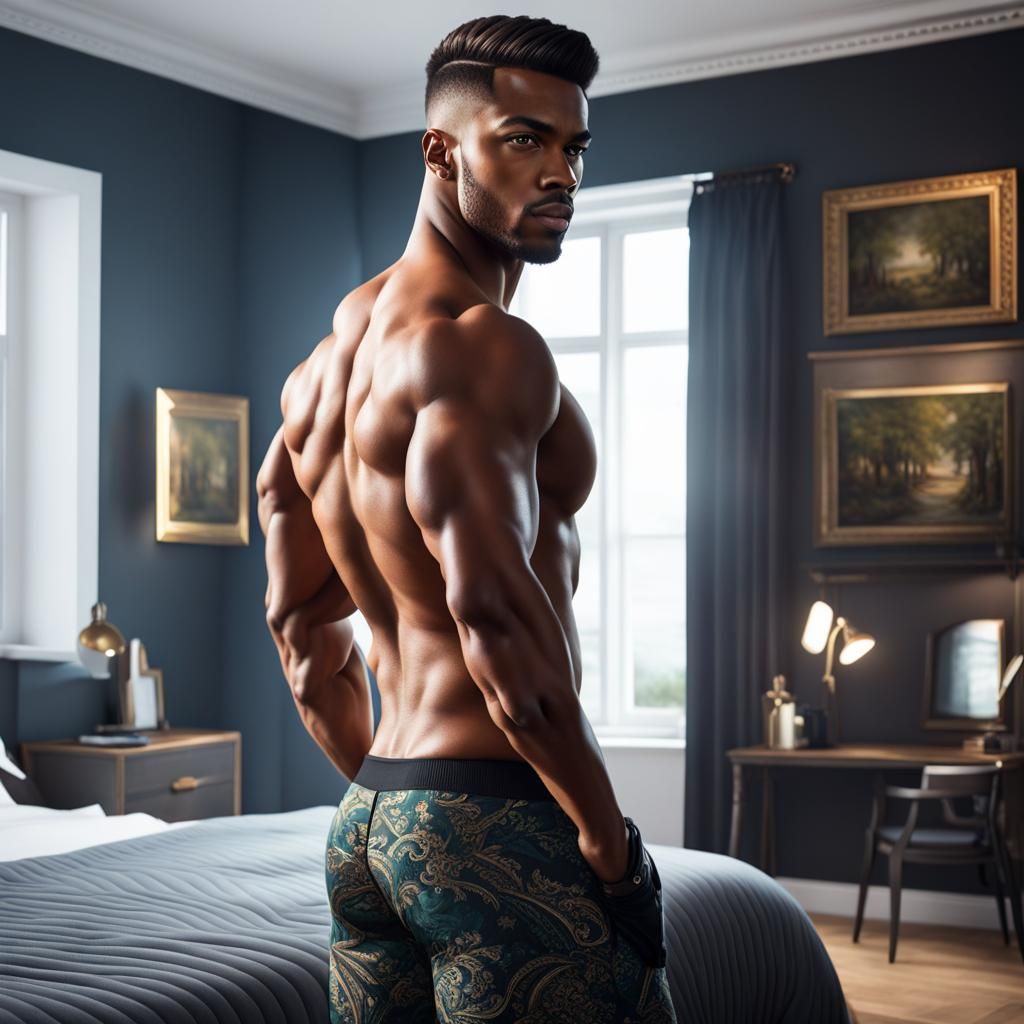 Hyperrealistic Portrait of a Young Man Flexing