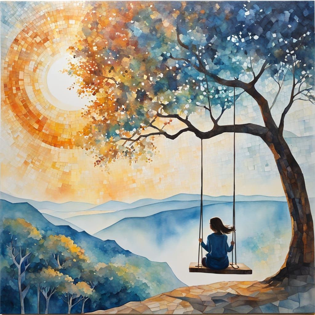 Dreamlike Silhouette on a Swing, Abstract Painting