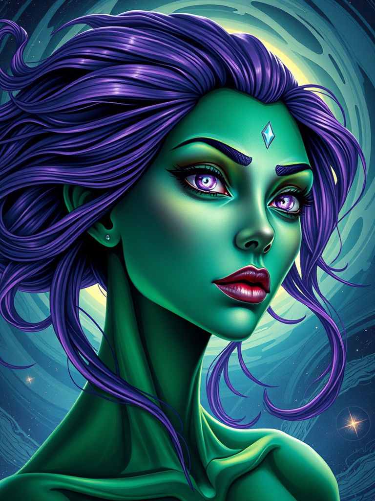 Alien Woman Portrait in Sci-Fi Art Nouveau Style