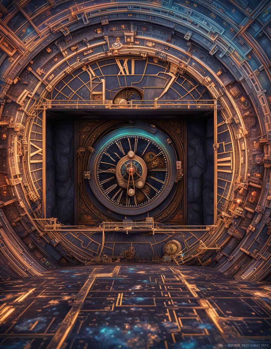 Time Clock Inside a Fantastical Time Tunnel