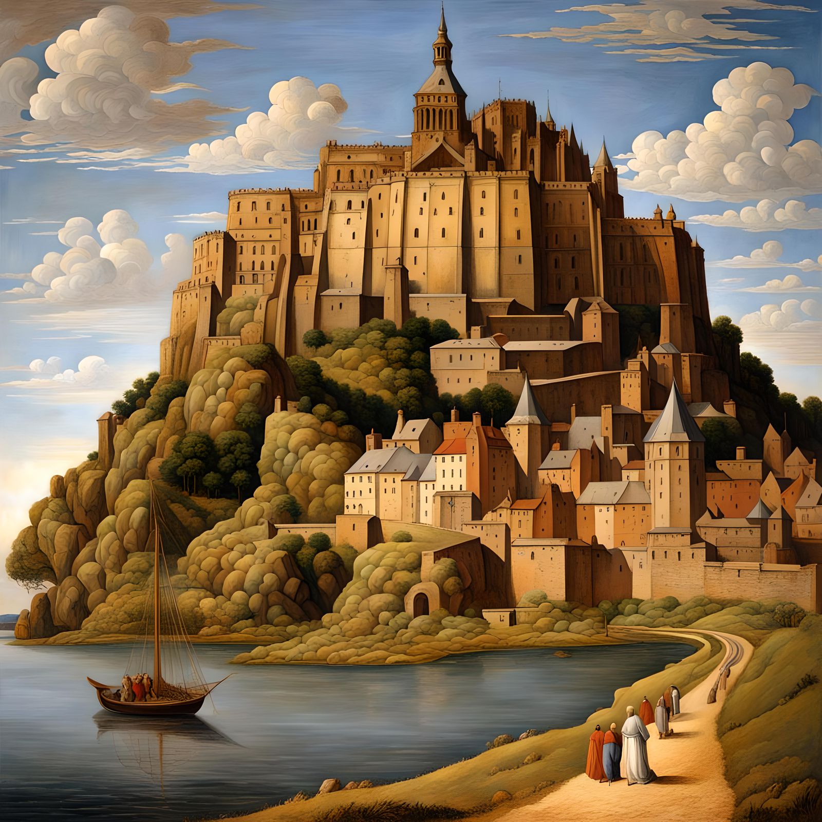 Mont Saint Michel in Renaissance Painting Style