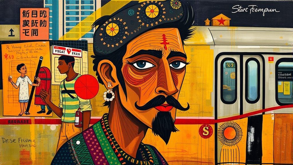 Ethereal Steampunk Stranger in Madhubani Style