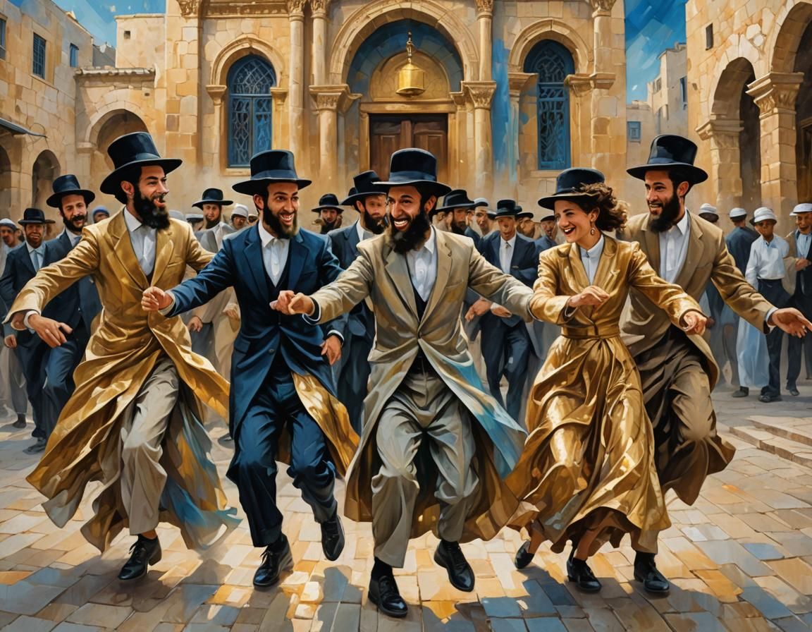 A circle of ultra-orthodox ultra-Orthodox Jews, with curl si...