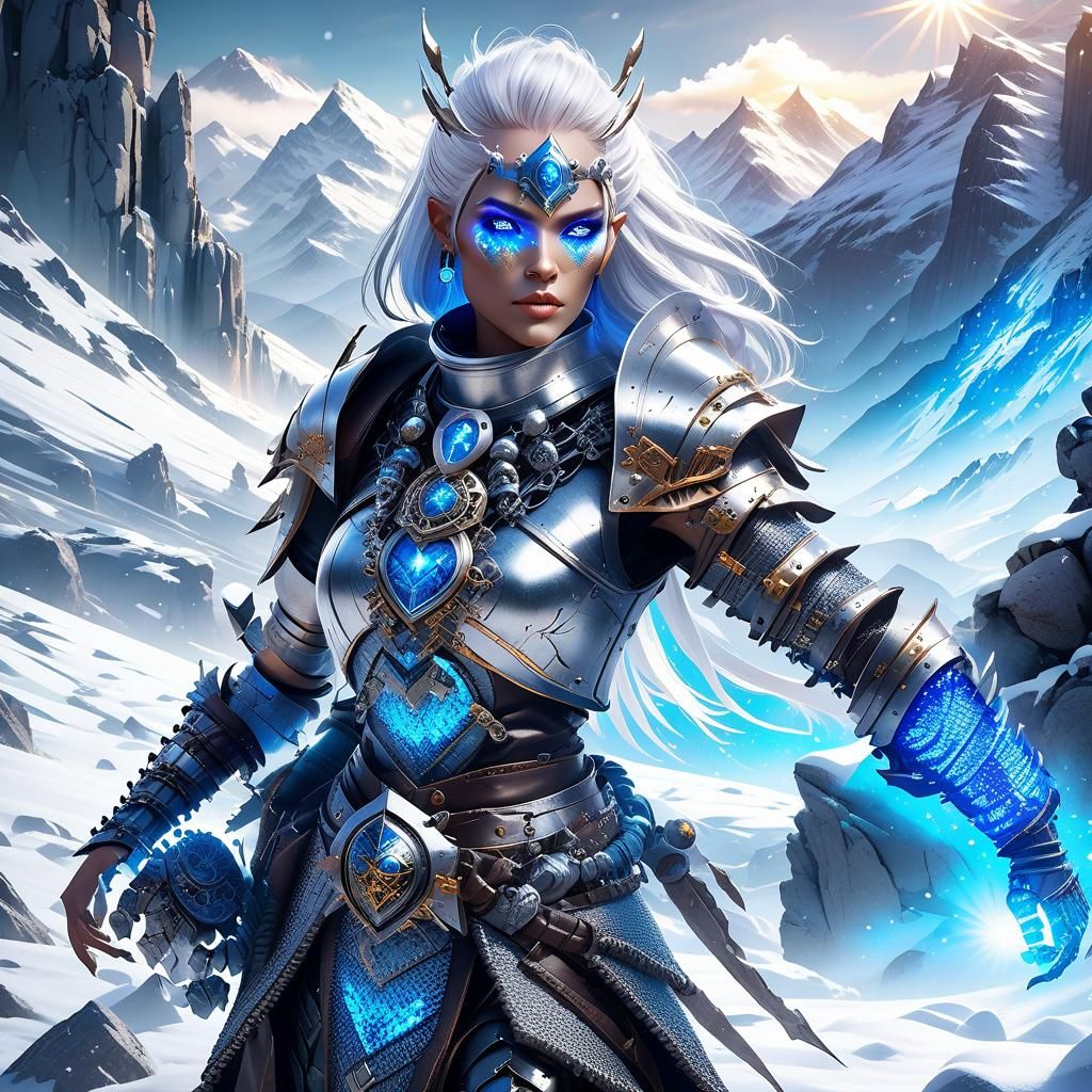 Fantasy Android Barbarian Archer in Cyberpunk Style