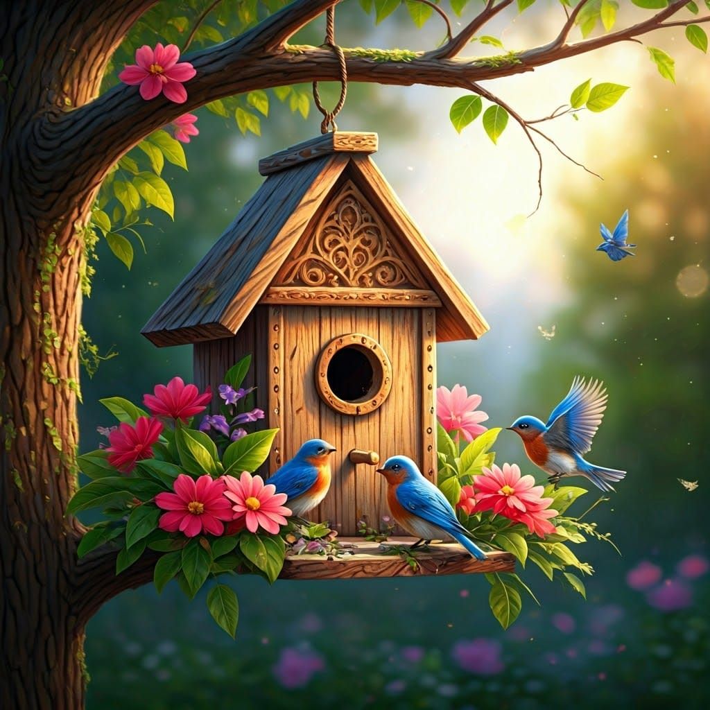 Enchanted Birdhouse in Impressionist Surrealist Style