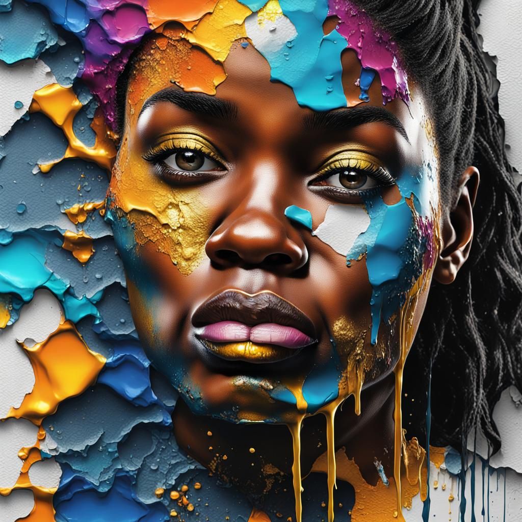 Black Woman Emerges from Metallic Alcohol Ink Graffiti