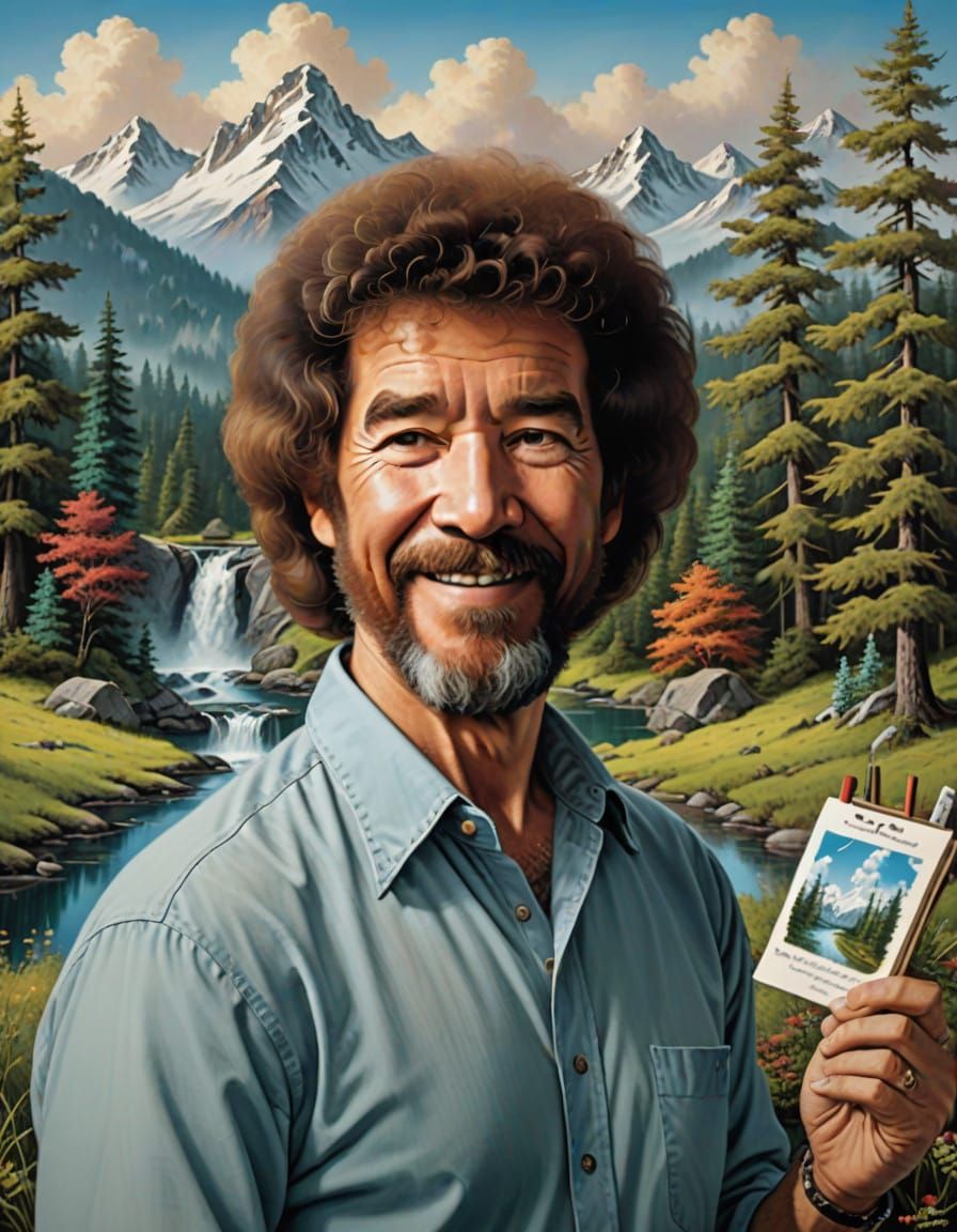 Whimsical Painterly Portrait of Bob Ross
