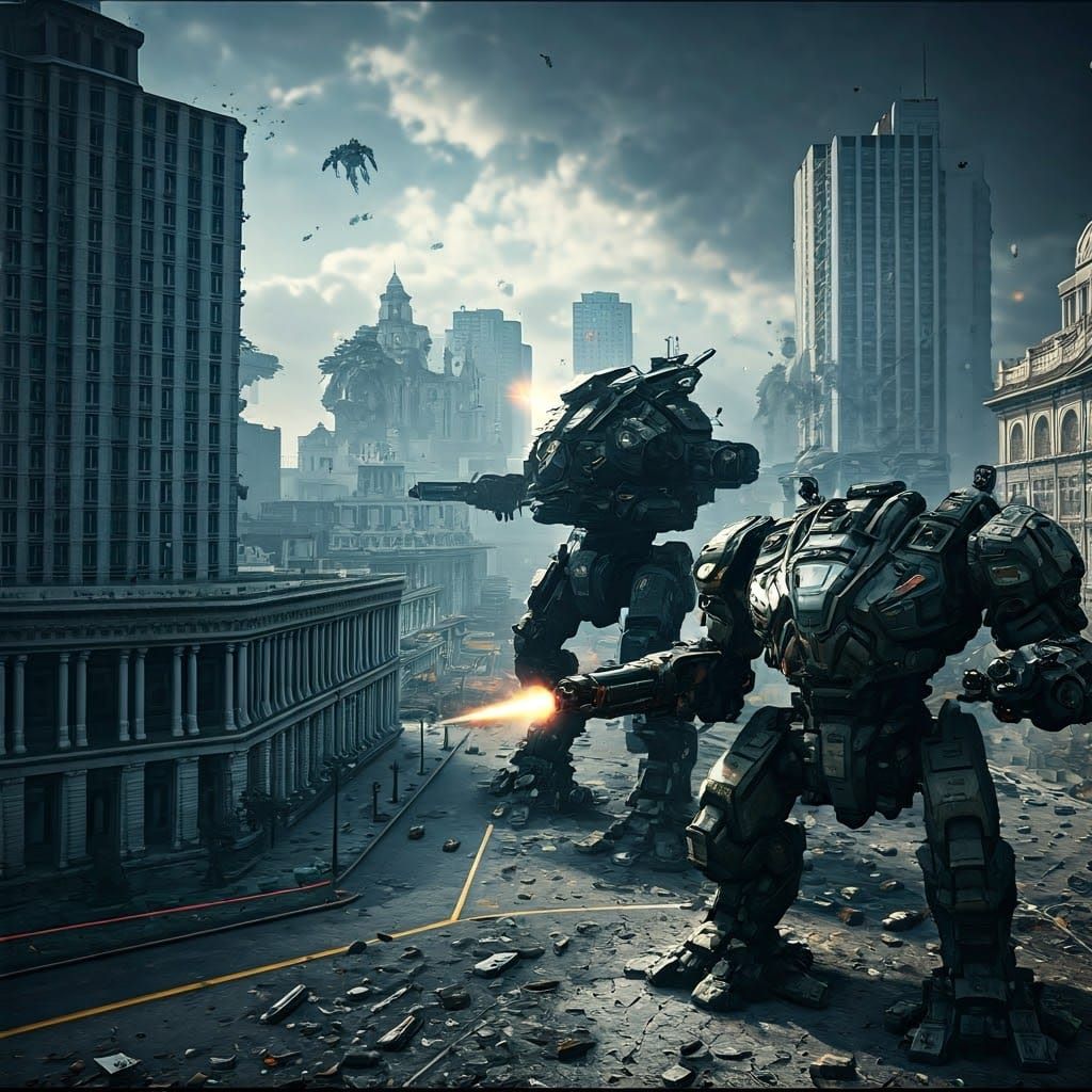 Titans Clash in Futuristic Cityscape