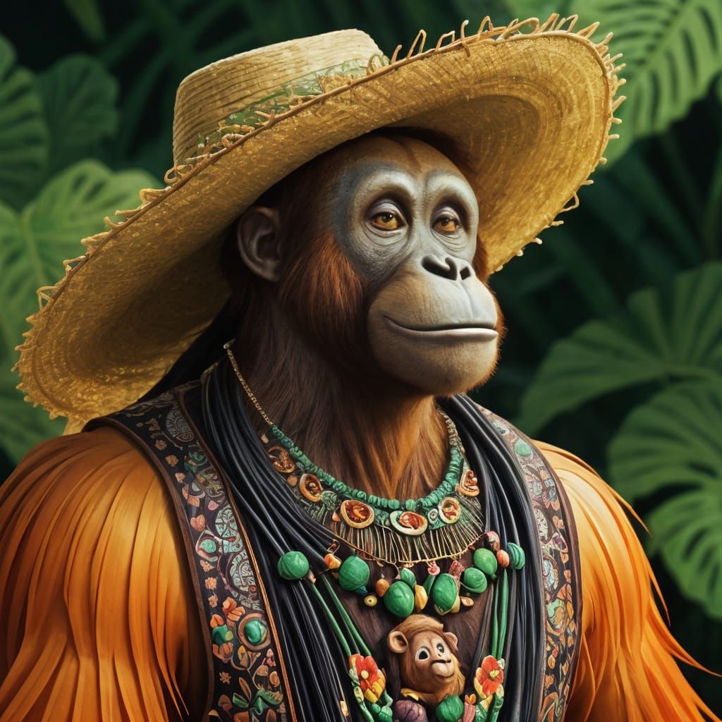 Orangutan wearing a sombrero