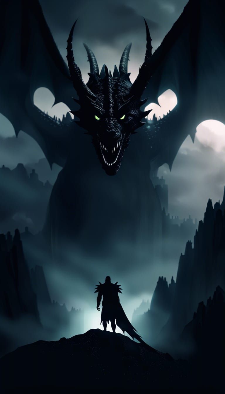 Ethereal Void Dragon Silhouette in Foggy Valley